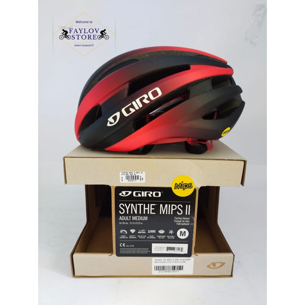 HELM ROADBIKE GIRO SYNTHE II MIPS MATTE BLACK BRIGHT RED SIZE M DAN L