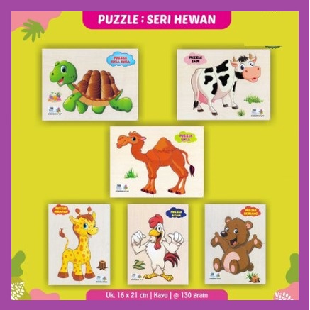 Jual Puzzle Kayu Mainan Edukasi Untuk Anak Seri Hewan Kura Sapi Unta ...