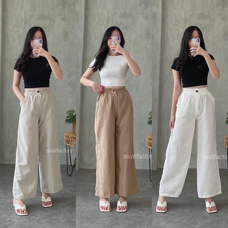 Jual SIVALI Celana Kulot Highwaist Bahan Premium Linen Wide Leg ...