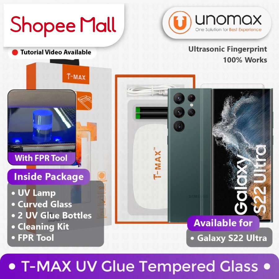 Jual TMAX Tempered Glass Samsung Galaxy S22 Ultra TMAX UV FULL GLUE