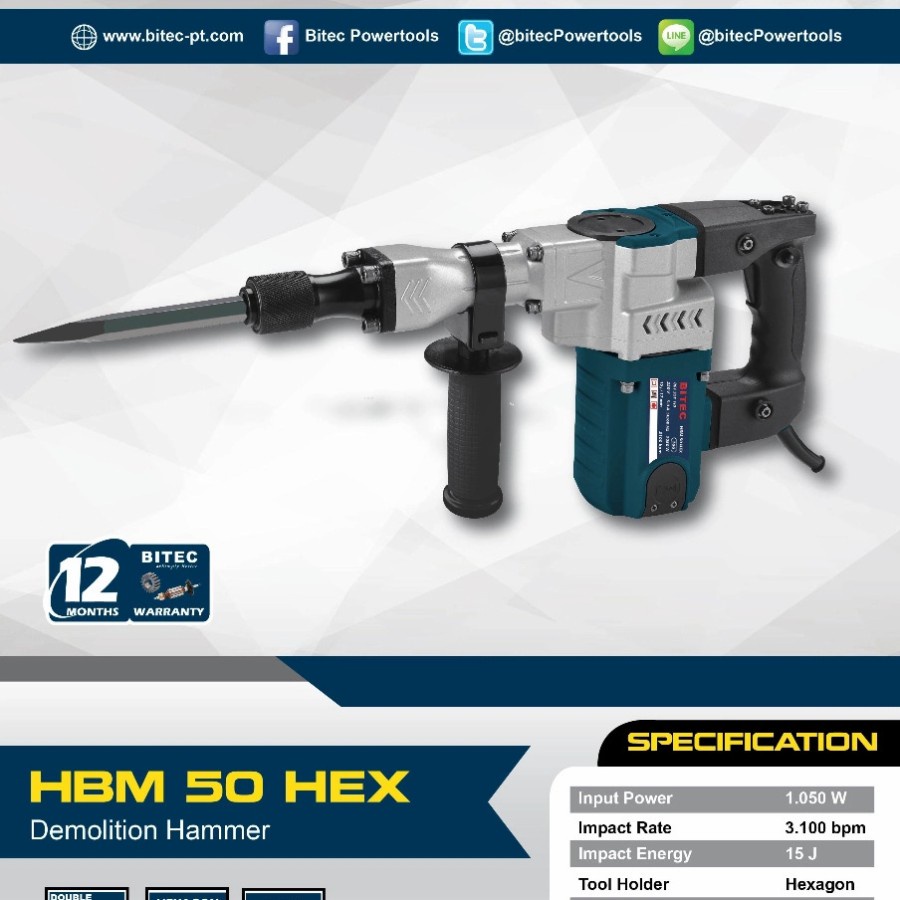 Jual Mesin Bobok Beton BITEC HBM 50 HEX Demolition Hammer HBM50HEX ...