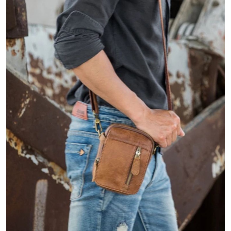 Jual Tas kulit asli bahan kulit asli - tas selempang kulit pria bahan