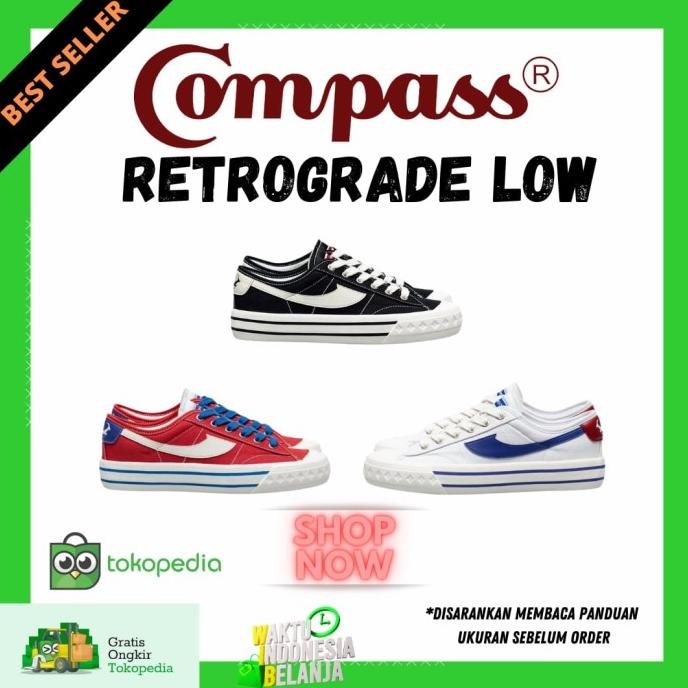 Jual Sepatu Compass Retrograde Low Black White White Blue Red Blue Fdf321355e Shopee Indonesia