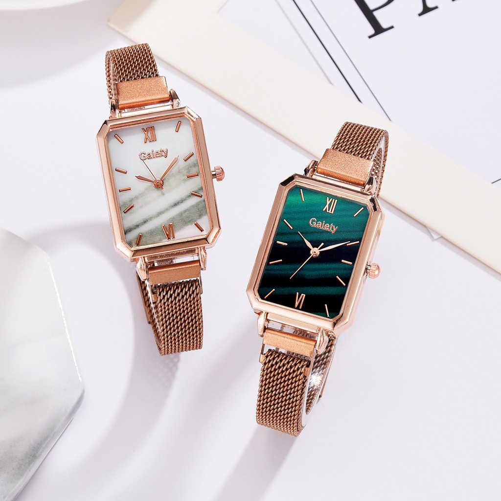 Jual J180 Jam Tangan Rantai Wanita Analog Quartz Jam Model Petak ...