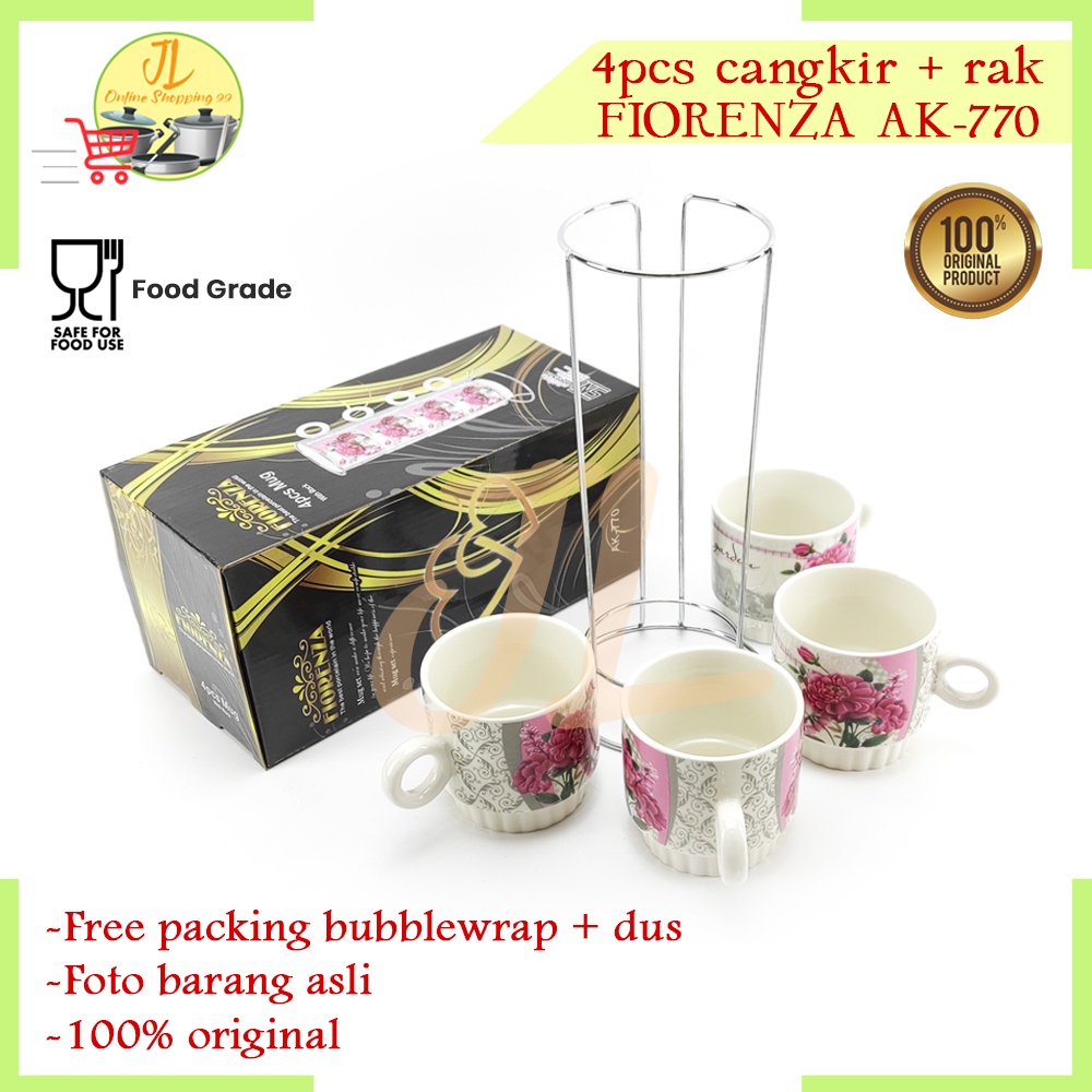 Jual Cangkir Teh Set Motif Cantik Rak 4pcs Mug Set FIORENZA AK 770 Shopee Indonesia