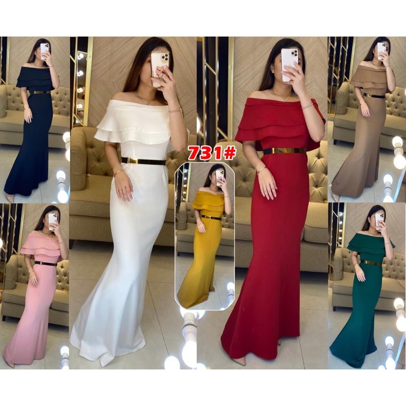 Jual Longdress Pesta Mewah Scuba Duyung Free Belt Besi Dress Sabrina Polos Mydress