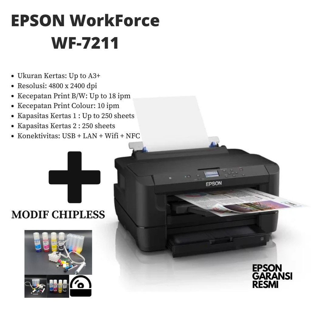 Jual Prnter And Mesin Foto Copy Paket Printer Modif Ciss Chipless Epson Workforce Wf 7211 A3 2022