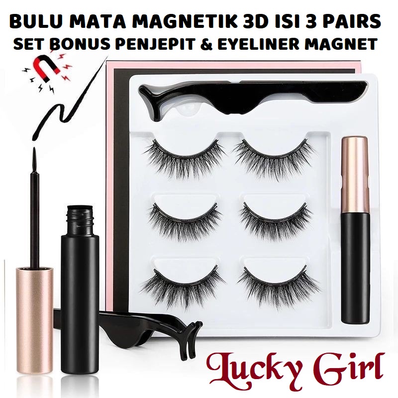 Jual Premium Pasang Magnetic Eyelash Pairs Lucky Girl Eyeliner Bulu Mata Palsu Magnet Silk