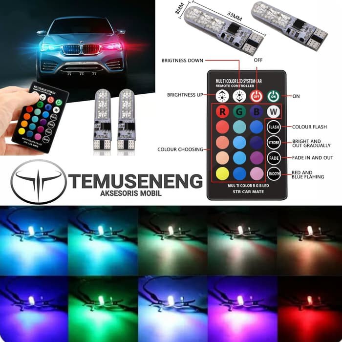Jual 2Pcs Lampu Mobil Motor Led Rgb T10 Dengan 6 Mata Jelly Smd 16 ...