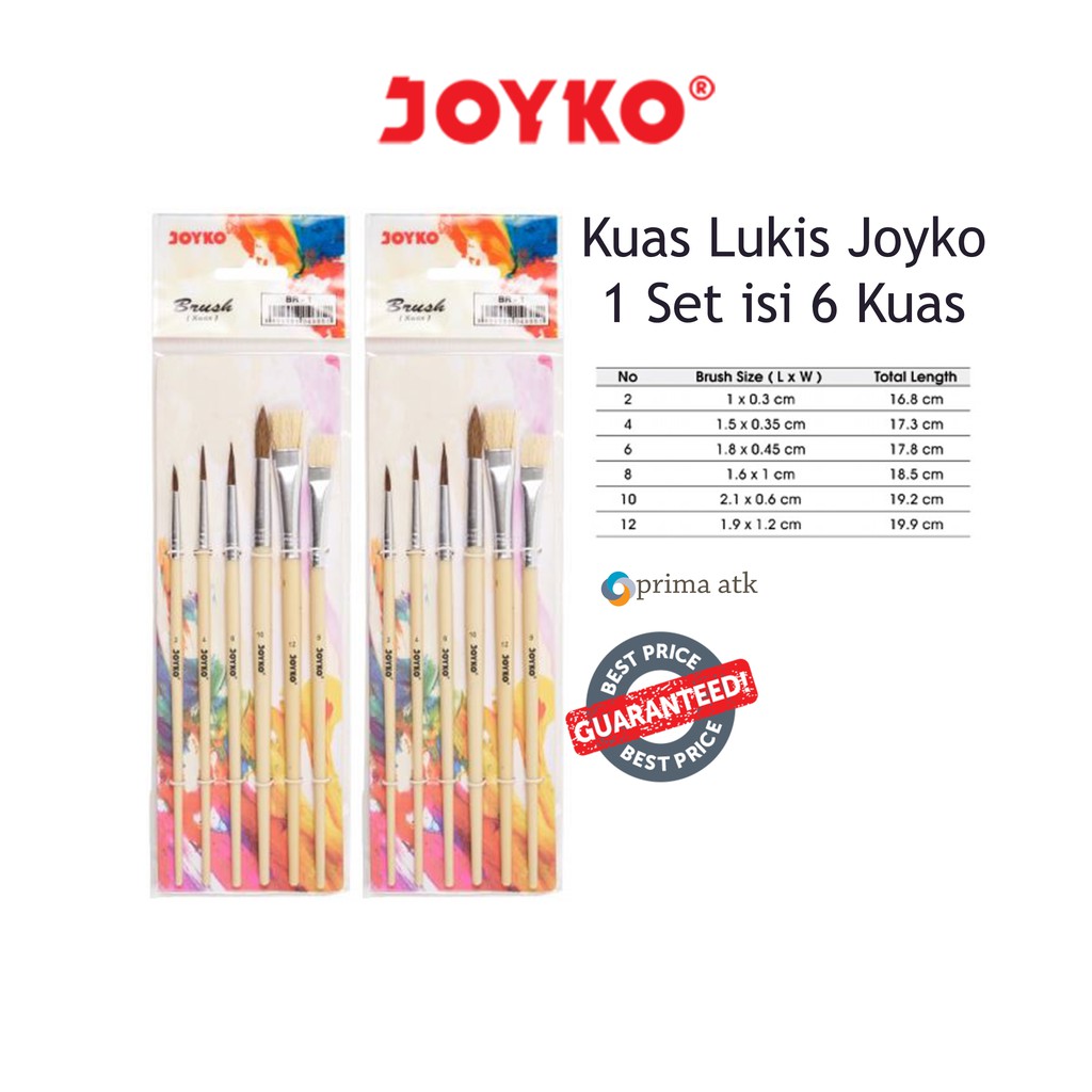 Jual Kuas Koas Cat Air Akrilik Lukis Melukis Gambar Joyko Brush Per 1 Set 6 Ukuran Pcs Br 1 6531