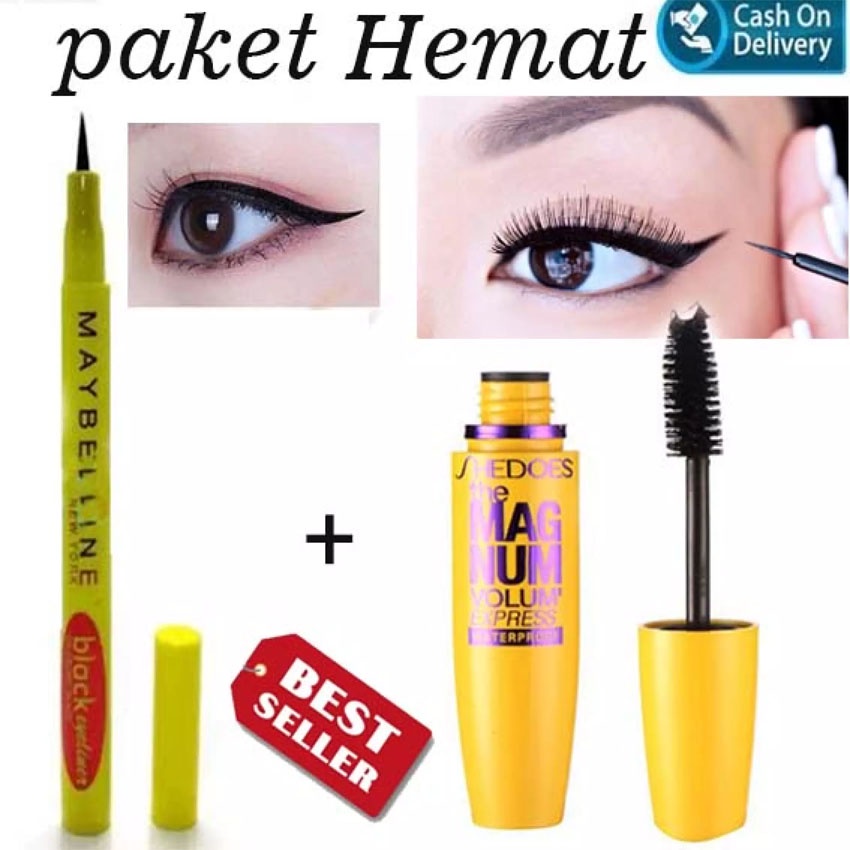 Jual PROMO PAKET LENGKAP MAYBELLINE Mascara dan eyeliner 2in1 (EYELINER WATERPROOF 24H & MASCARA