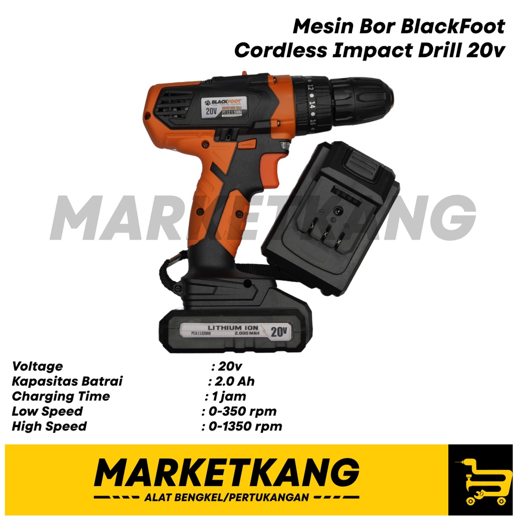 Jual Mesin Cordless Bor Impact 21V BLACKFOOT / Bor Baterai / Bor Cas ...