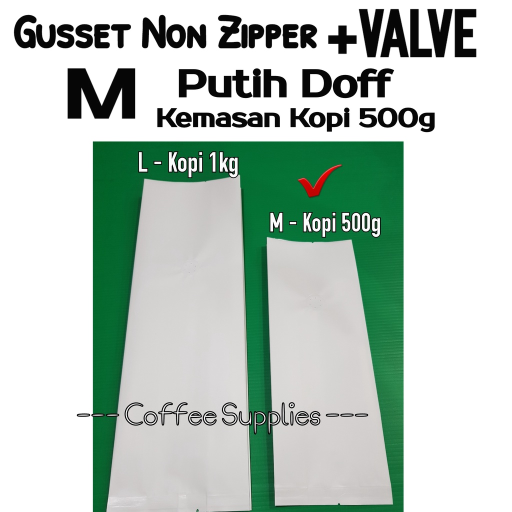 Jual Gusset Non Zipper M VALVE PUTIH DOFF Kemasan Kopi 500g Matte White