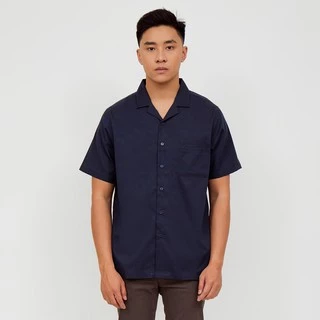 M231 Kemeja Pria Basic Polos Hawaii Oversized Pendek Navy 2190E