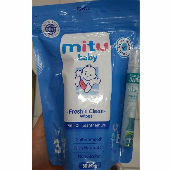 Jual Mitu Baby Wipes 60 sheet Free Stella Fabric Spray | Shopee Indonesia
