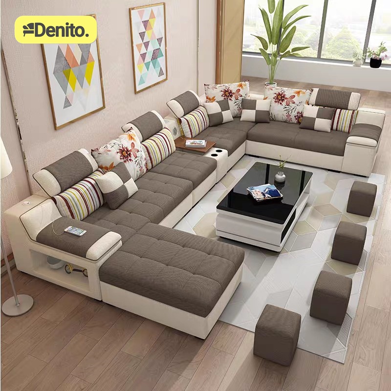 Jual Sofa Letter U Minimalis Kombinasi Kain Dan Kulit | Shopee Indonesia