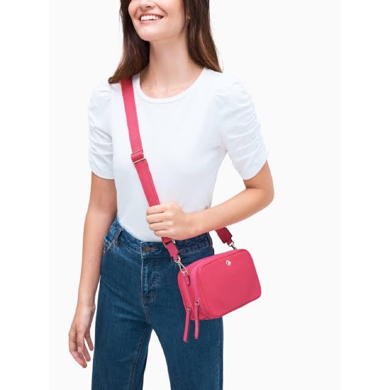 Jual KATE SPADE Jae Nylon Small Camera Bag Black Red Magenta Shopee Indonesia