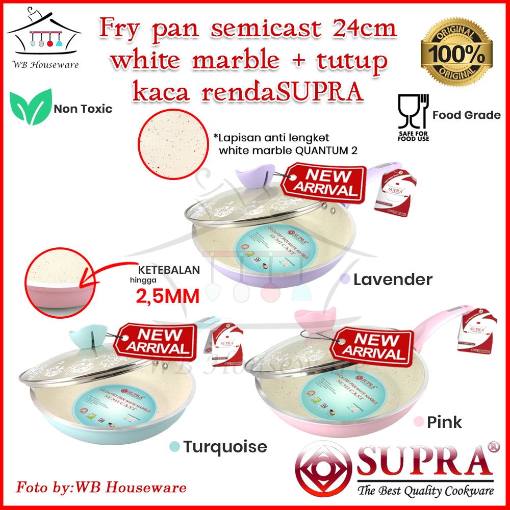 Jual Fry Pan White Marble 24cm Tutup Kaca Motif Renda Pastel Series