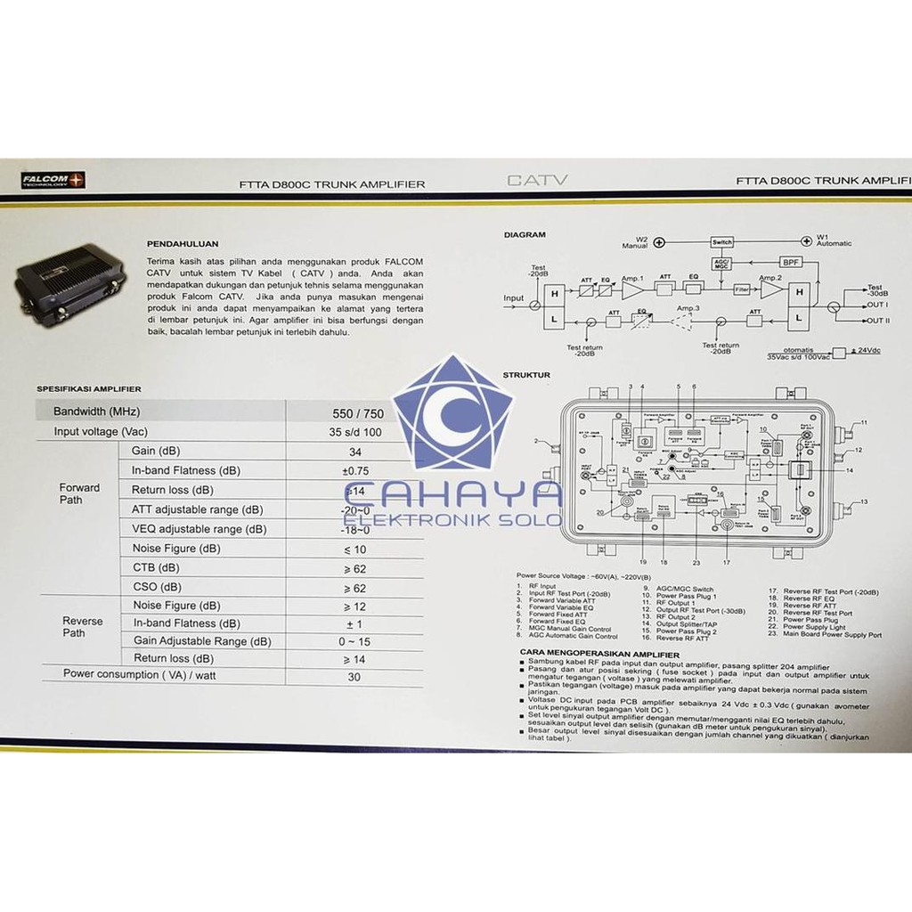 Jual Falcom Boster FTTA D800C AGC Outdoor CATV Amplifier 2 Output ...