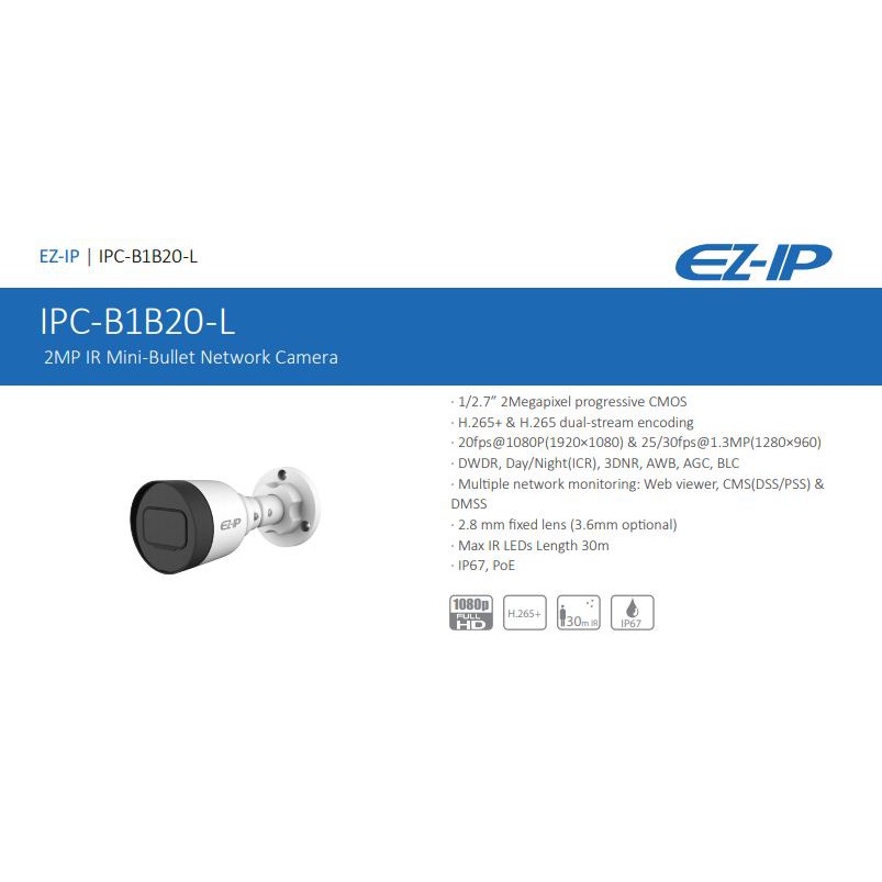 Jual Dahua EZIP IP Camera IPC-B1B20-L EZ-IP 2.0 IPC 2MP IR Mini-Bullet ...