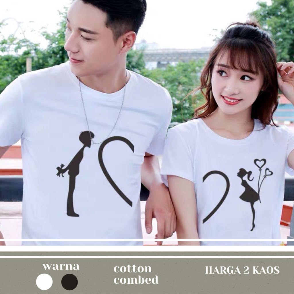 Jual kaos couple lucu baju pasangan copel gambar hati love pria wanita