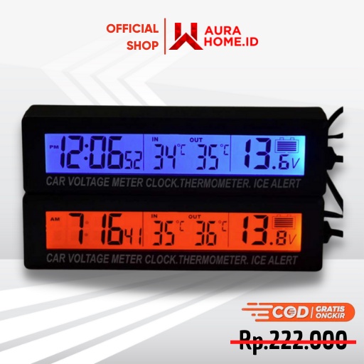 Jual Jam Digital LCD Mobil dengan Thermometer Battery Voltage Monitor