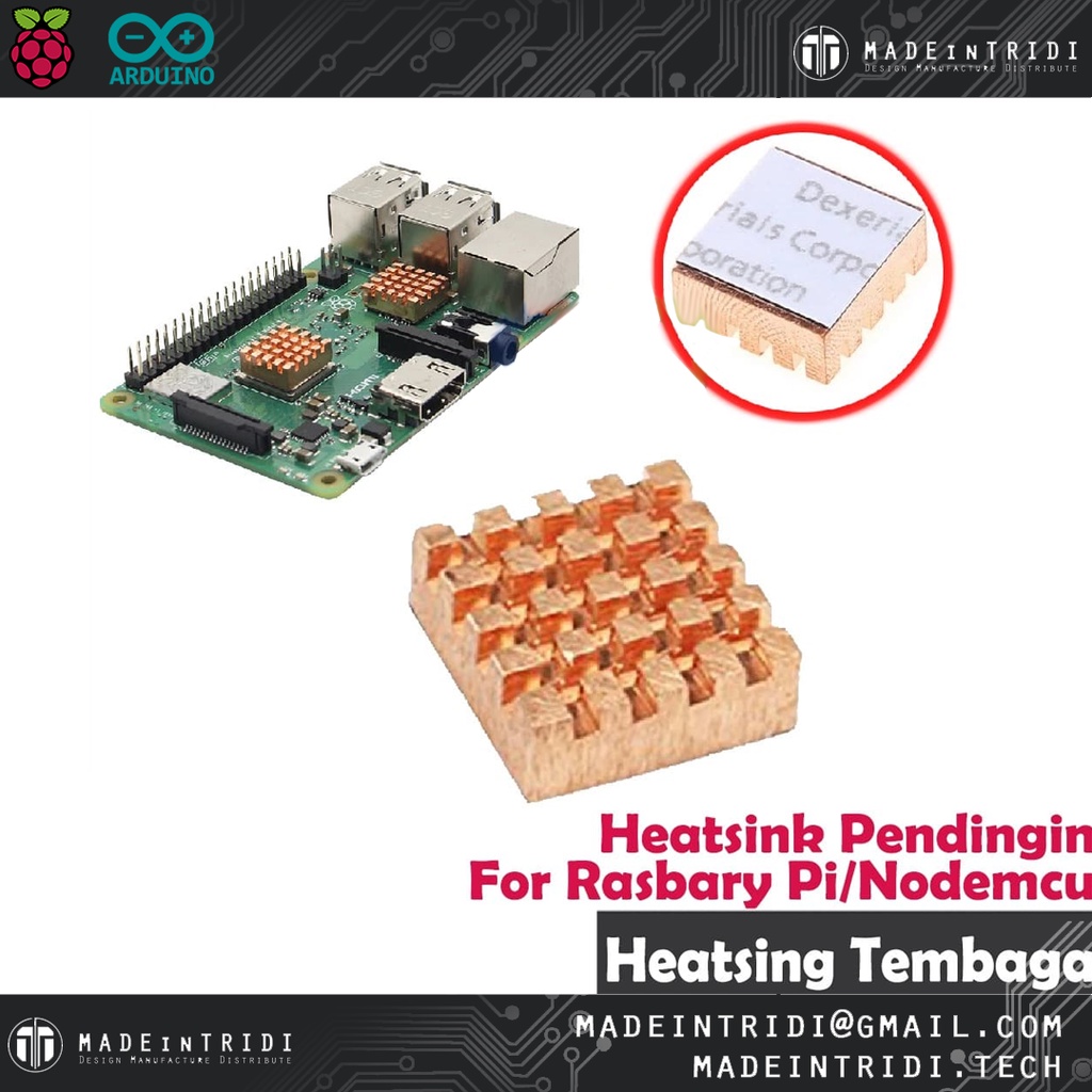 Jual HEATSINK RASPBERRY PI PLUS ADHESIVE THERMAL PAD COPPER 14X12X5.5MM ...