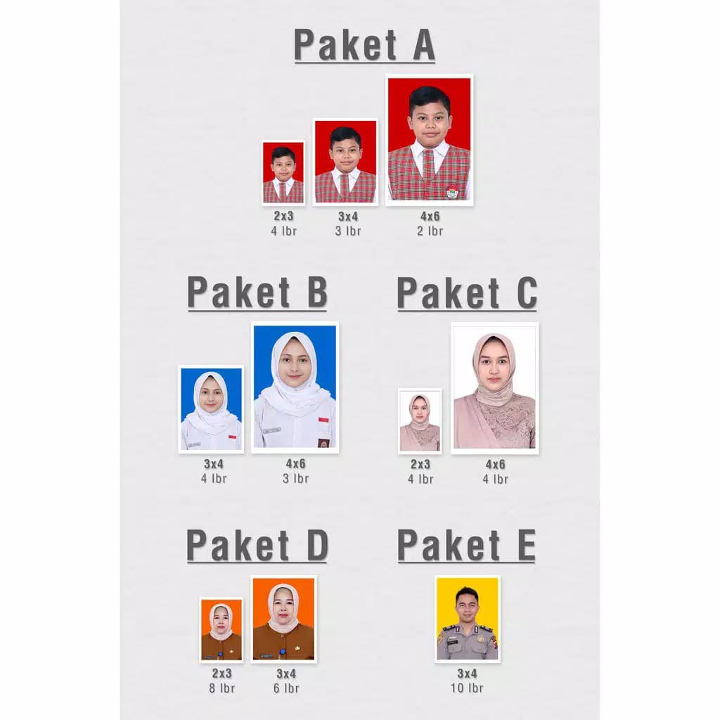 (PAKET) JASA CETAK PAS FOTO 2X3, 3X4, 4X6 FREE EDIT BACKGROUD