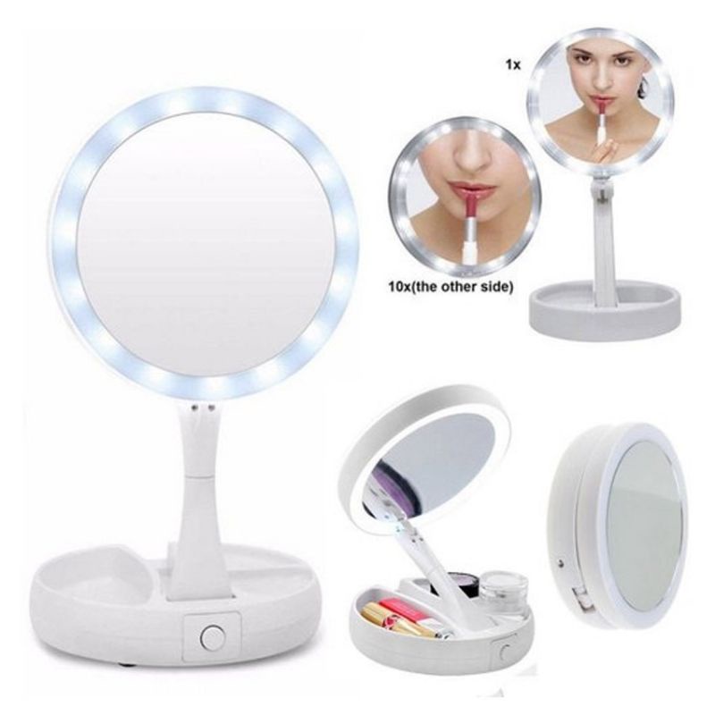 Jual Cermin lampu led 2 Sisi lipat 2in1 usb kaca cermin Pembesar make ...