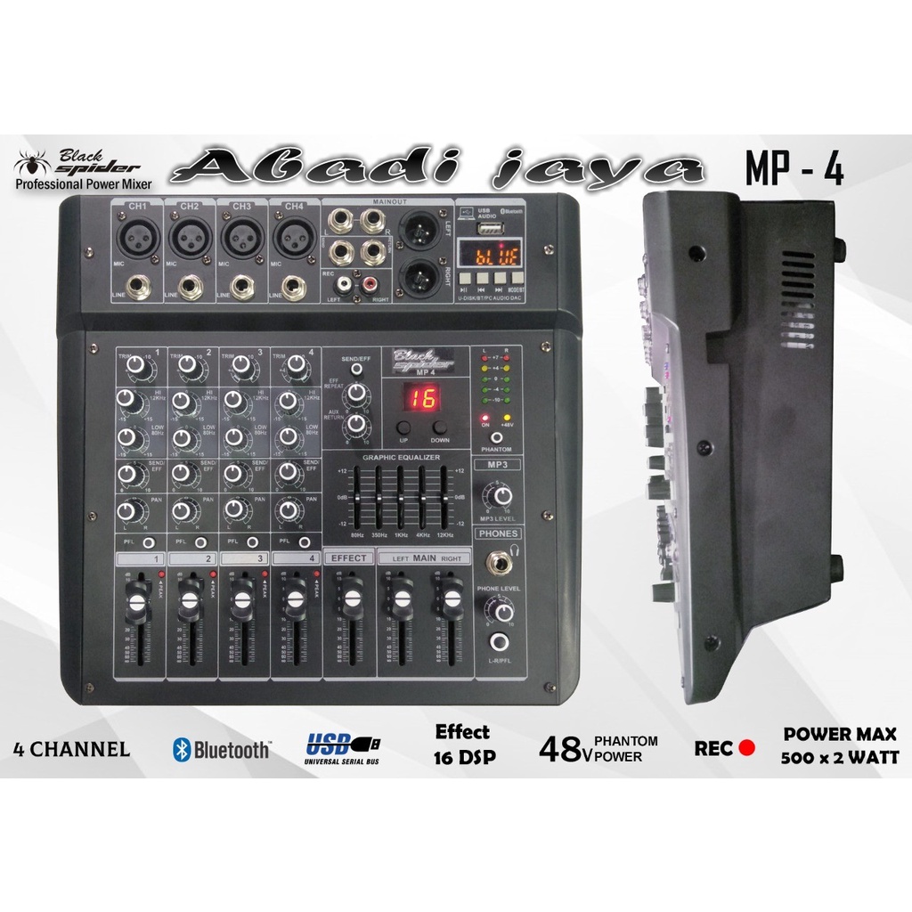 Jual power mixer black spider mp4 4 channel garansi resmi original