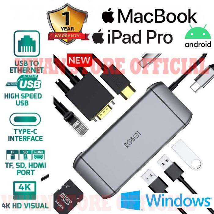 Jual kabel dan adaptor bagus bagus ROBOT Type C HUB Adapter 9in1 HT490