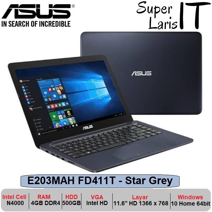Jual Notebook Asus E203MAH Interl N4000|4GB|500GB|11.6Inch|W10 Garansi ...