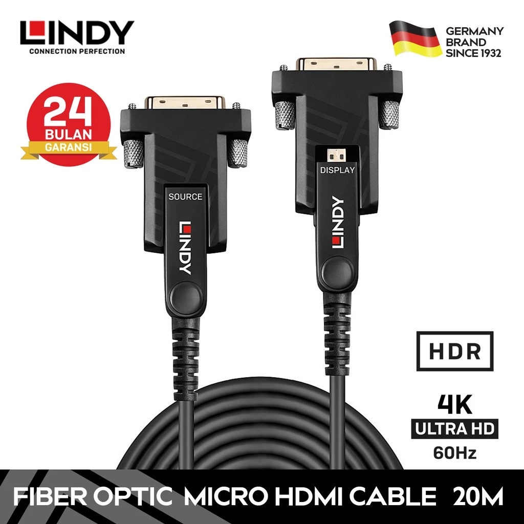 LINDY Kabel Micro HDMI 20m 30m 100m Cable Fiber Optic 3in1 Micro Hdmi HDMI DVI 18G HDR10 HDCP 38321 38322 38324 38326
