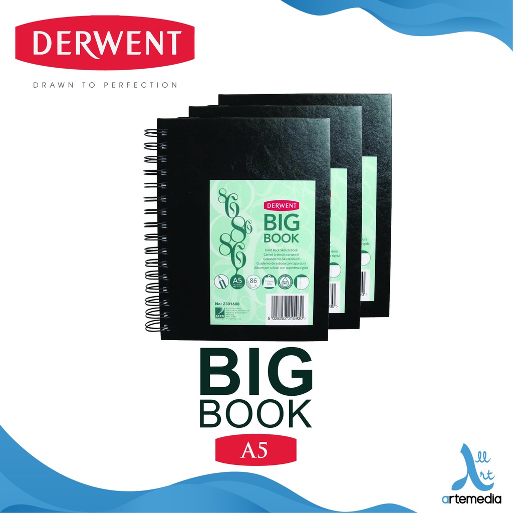 Derwent Sketch Book, Big Book Drawing Pad, A5, 5.83 x 8.27 Inches Sheet  Size, Wirebound, Hard Covers, 86 Sheets (2301608) , Black
