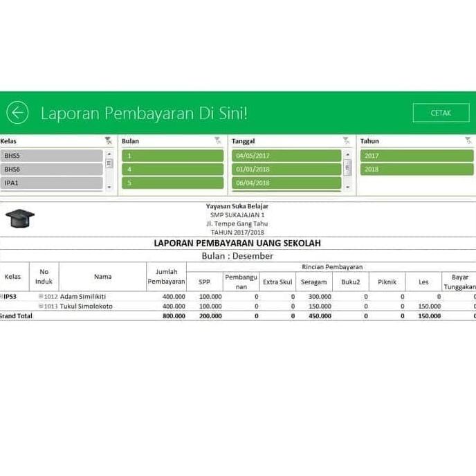 Jual Software Aplikasi Excel Program Keuangan Pembayaran SPP Sekolah ...