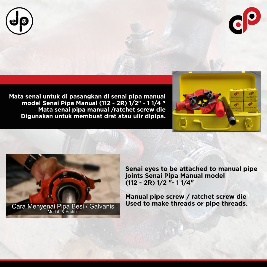 Jual Ridgid Mata Senai Pipa Manual TYPE 62W Ratchet Screw Die BSPT TCT ...