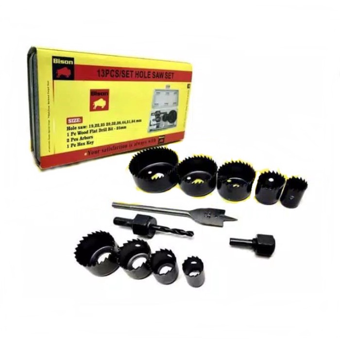 Jual Hole saw Set 13pcs BISON Mata Bor Lubang gergaji kayu Pipa PVC