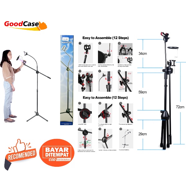 Jual GoodCase Stand Mic Microphone Clip On Degree + Holder Hp + Tray