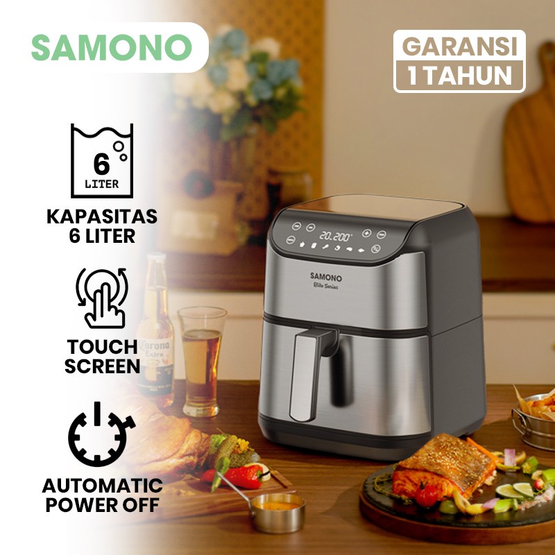 Jual SAMONO SW-AFBE06 Air Fryer 6L Mesin Stainless Steel Touch Screen 6 ...