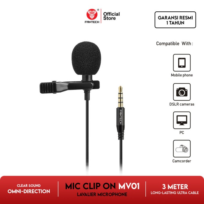 Jual Fantech Mic Clip On MV01 Lavalier Microphone | Shopee Indonesia