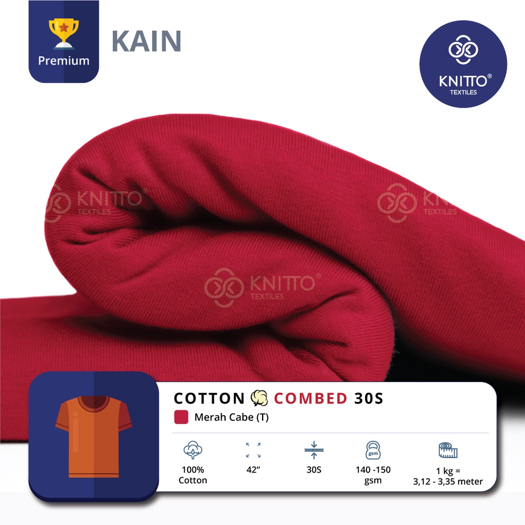 Jual KAIN KAOS COTTON COMBED 30S MERAH CABE ( BAHAN KAOS ) - KNITTO ...