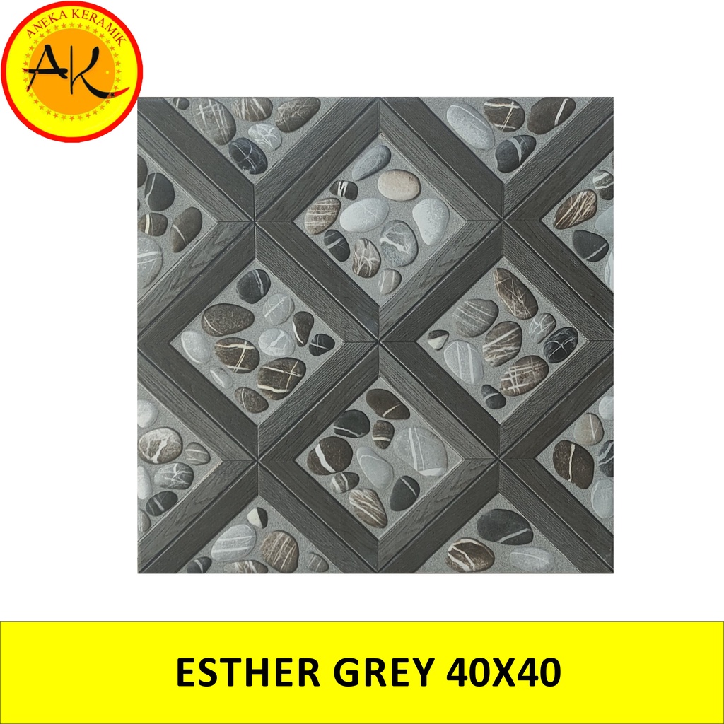 Jual Keramik Lantai Kasar Motif Batu Timbul 40x40 Esther Grey Shopee