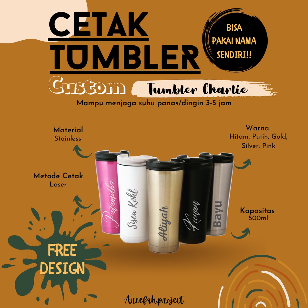 Jual Tumbler Custom 500ml TUMBLER CHARLIE Cetak Grafir/Sablon/UV Print ...