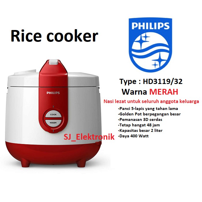 Jual Magic Com Philips HD3119 Rice Cooker 2 Liter 400 Watt Penanak Nasi Red Shopee Indonesia