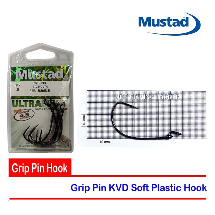 Jual Mustad KVD Grip Pin Hook Size 6 0 38101NP BN Mata Kail Soft Lure JF