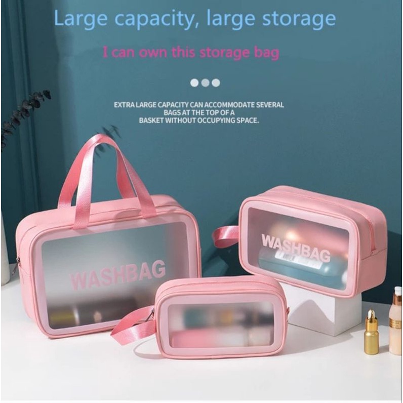 Jual Tas Kosmetik Pouch Make Up Wash Bag Transparan Korean Style
