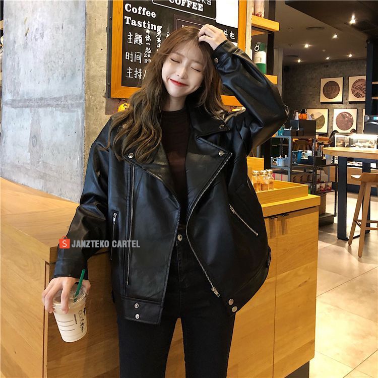 Jual Jnk X Nyc Jaket Kulit Oversize Leather Jacket Women Wanita Korean Jumbo Oversized Crop 7227