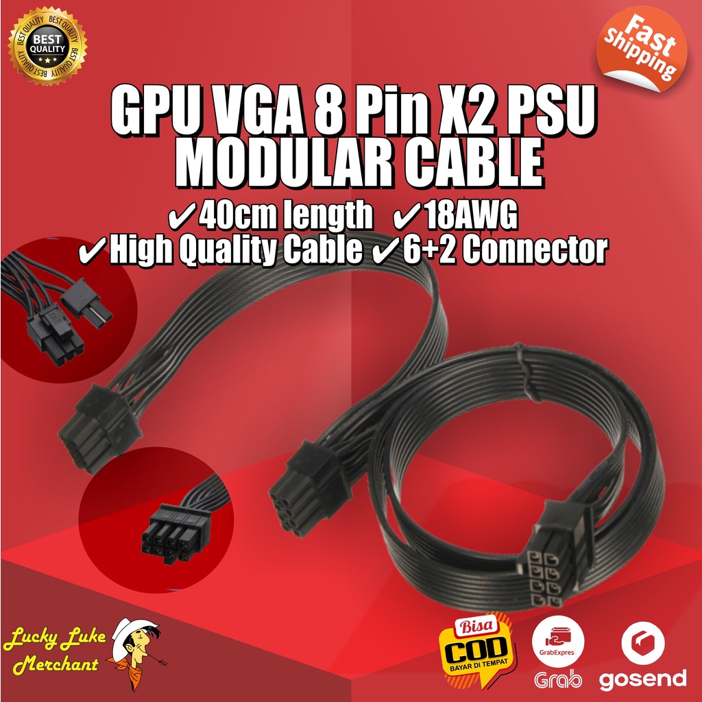 Jual Kabel Modular PSU 8pin Male to 2x Male 8 pin (6+2) GPU VGA PSU ...