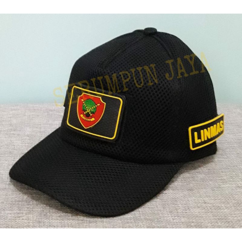 Jual TOPI LINMAS HITAM - TOPI LINMAS JARING VELCRO 3PATCH (Patch kecil ...