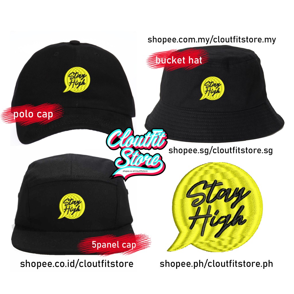 Jual Topi Bordir Polo Stay High Yellow Patch Snapback Panel Baseball Polo Cap Bucket Hat Five